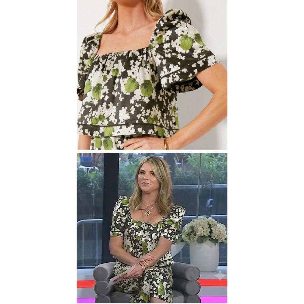Tuckernuck Hydrangea Floral Top Size Medium Satin Short Sleeve NWT Crop Blouse